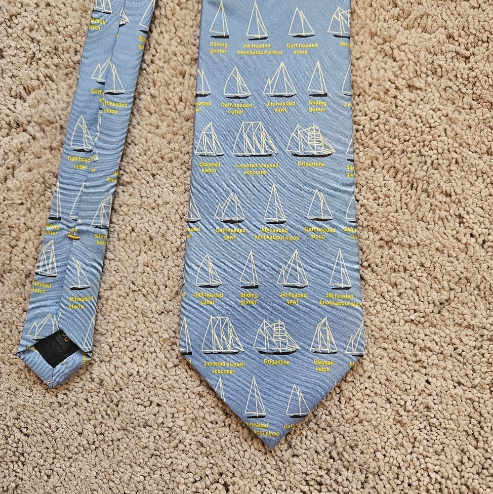 Josh Bach Silk Tie All Over Print Blue Sailboat Necktie Nautical Preppy Sailing